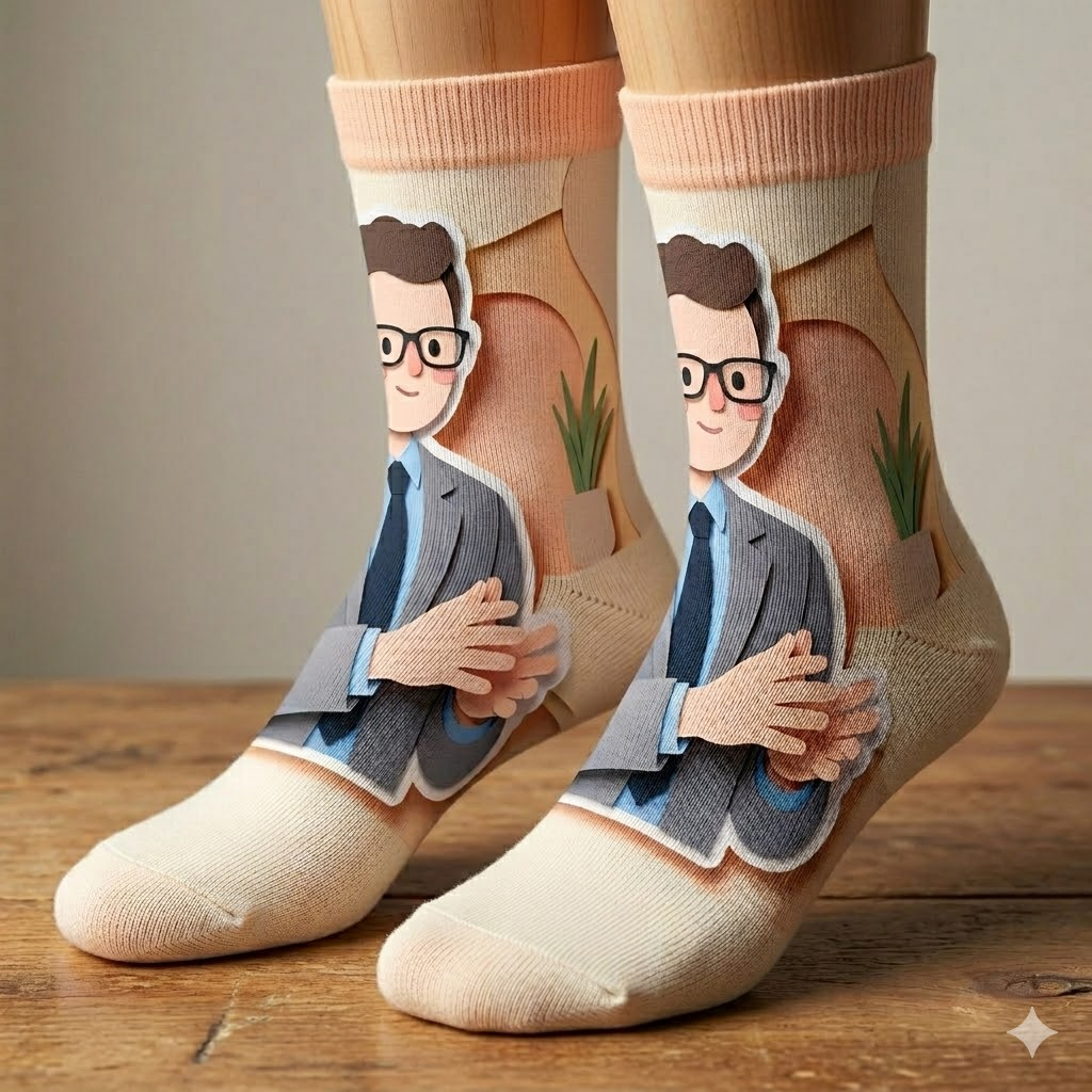 Paper-cut fan portrait sock
