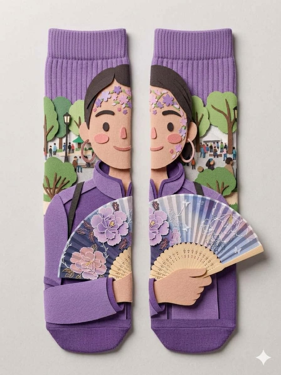 Paper-cut fan portrait sock